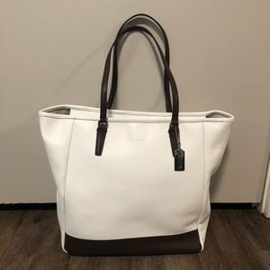 Coach large white and brown color block tote